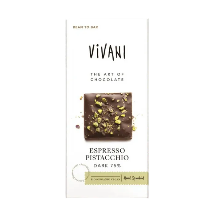 Vivani Čokoláda Vivani hořká 75% Espresso Pistácie 80 g